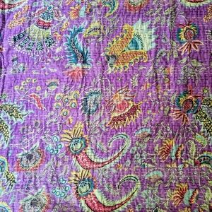 Purple Paisley Boho Indian Kantha Quilt, Twin, Never Used